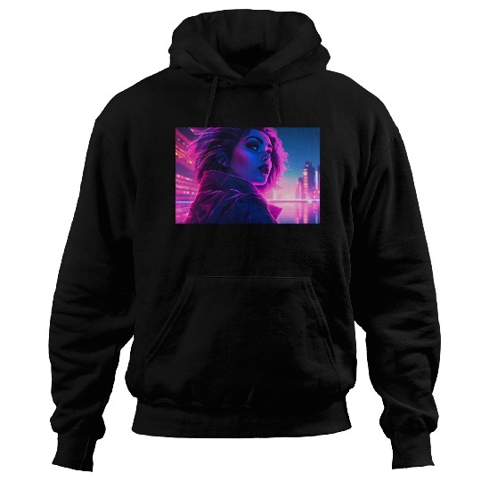 Synthwave Girl - Futuristic Design neon colors Hoodies