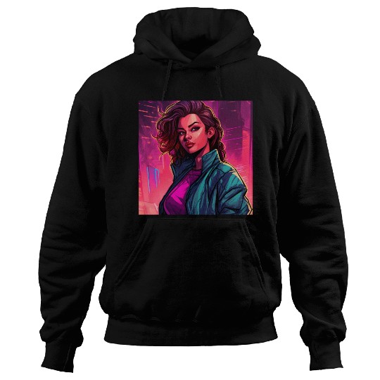 Synthwave City Bloom - Neon Pink Cityscape Hoodies
