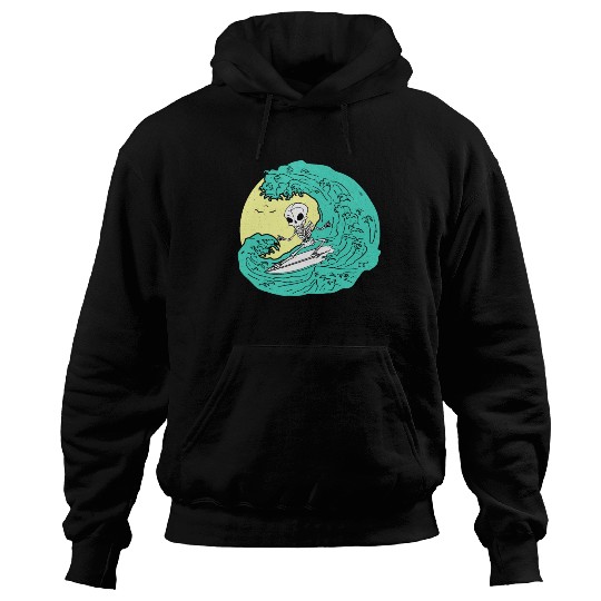 Skeleton surfing on Wave Hoodies