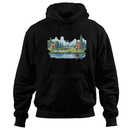 Fisherman Nature 8-bit style Hoodies