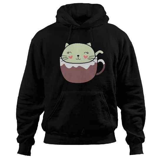 Mint Hot Cocoa Cat in Coffee Mug Hoodies