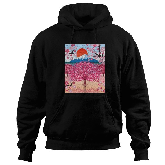 Sunset Sakura Mountains Gift Cherry Blossoms Hoodies