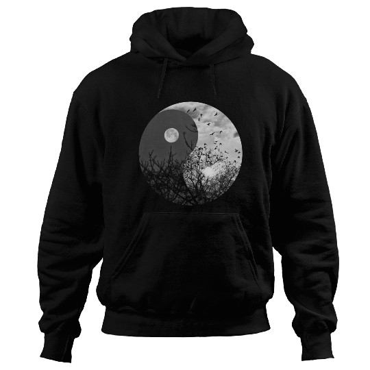 Yin and Yang of Moon and Sun in Black and White Hoodies