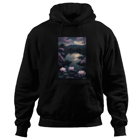 Asia Landscape by night Serene Mount Fuji Hoodies