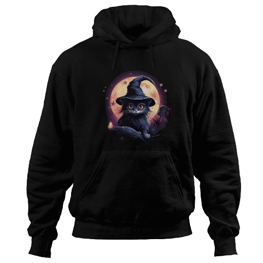 Black cat with witch hat Hoodies