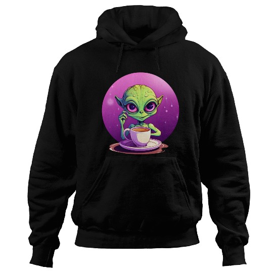 midnight Coffee: The Green Alien Drinker Hoodies
