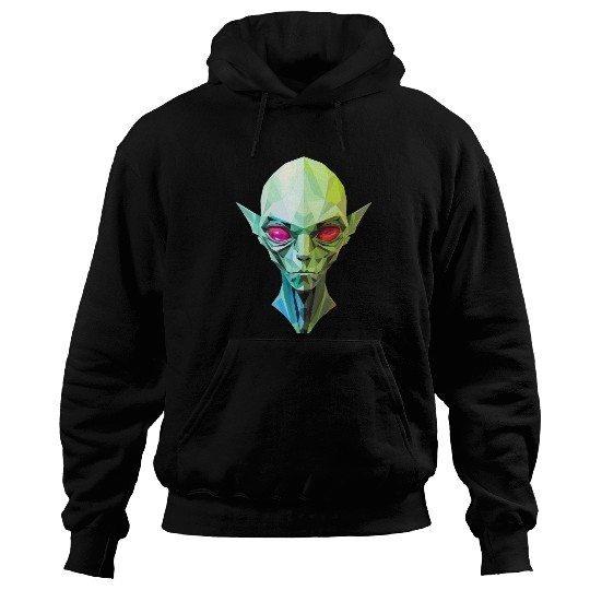 Polygonal Alien: Portrait with Red Eyes Hoodies