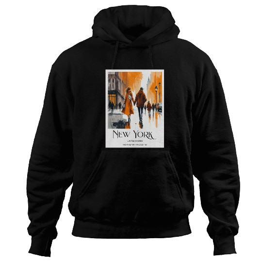Watercolor painting loving couple in New York City Hoodies