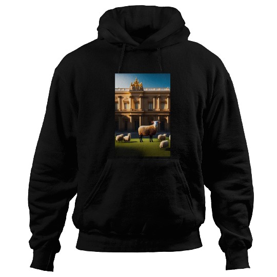 sheep in baroque armor in front of palace made of Hoodies