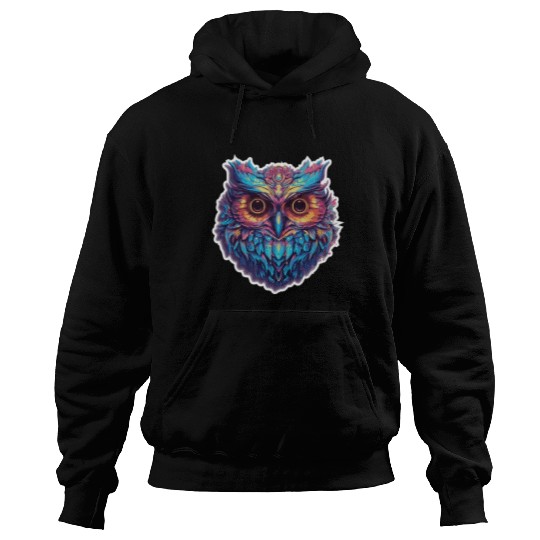 Luminous Nocturne: Holographic Owl Splendor Hoodies