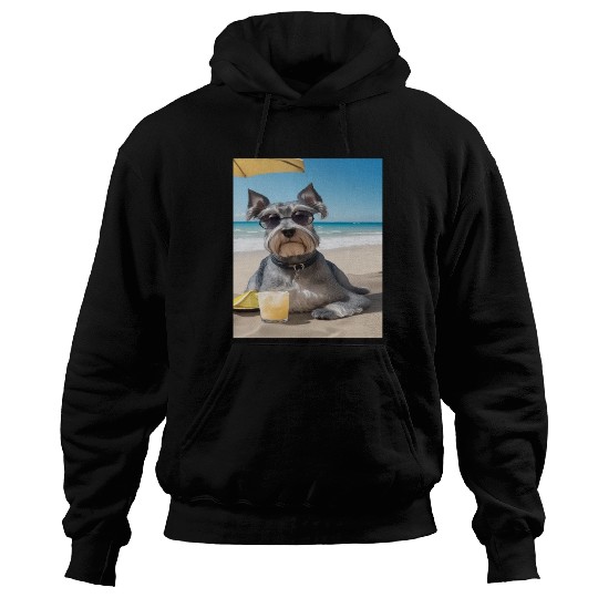 Schnauzer Chilling at Beach with a Drink Hoodies