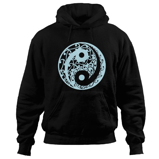 Yin And Yang In A Koru Pattern In A Light Blue Hoodies