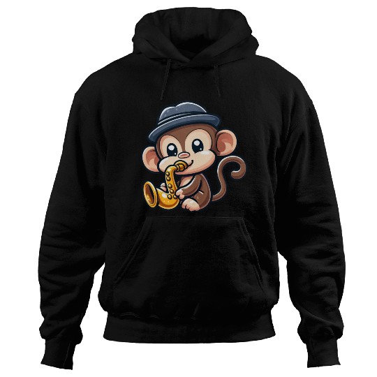 Chimpanzee with saxophone Hoodies