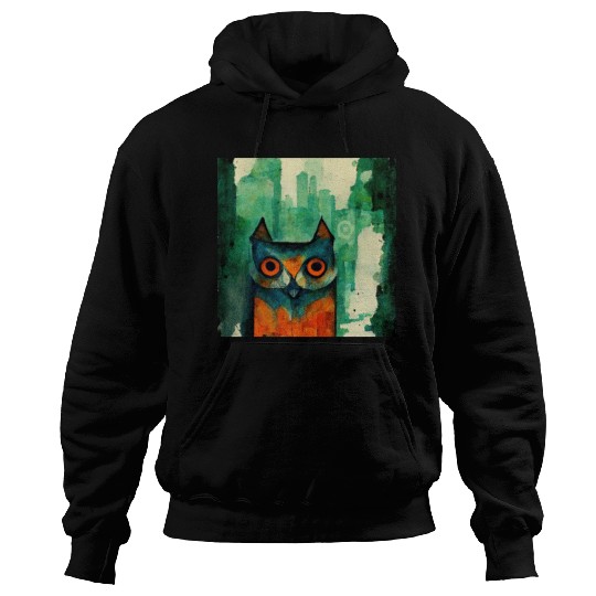 Mod Owl: Watercolor CIty Owl Hoodies