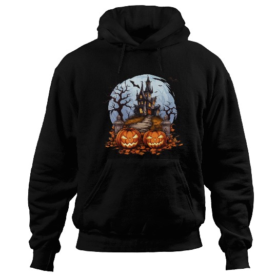 Spooky Haunted House Halloween Pumpkin Bat Hoodies