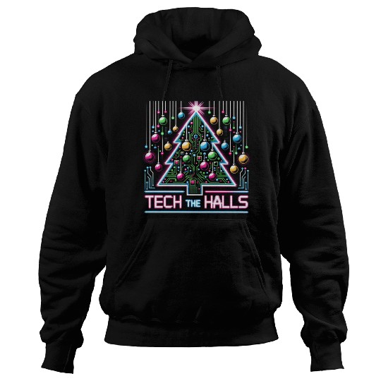 Tech the Halls - Christmas Tree in 8-bit Neon Hoodies