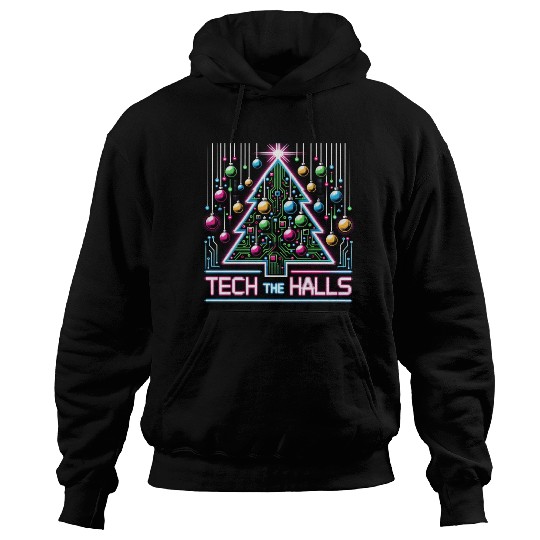 Tech the Halls - Christmas Tree in 8-bit Neon Hoodies