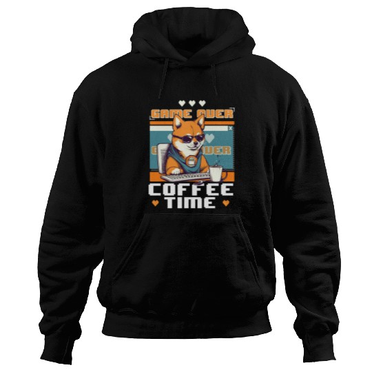 Game Over Coffee Time Funny Gamer Shiba Inu Gaming Hoodies