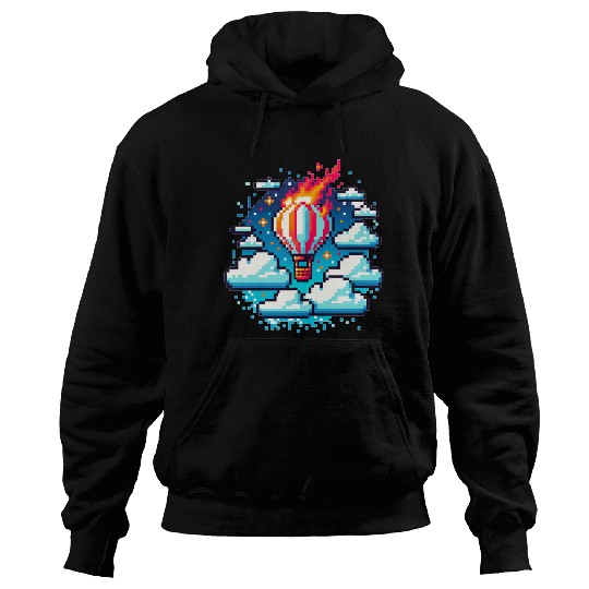 Pixel Skies Adventure: Hot Air Balloon Soar Hoodies