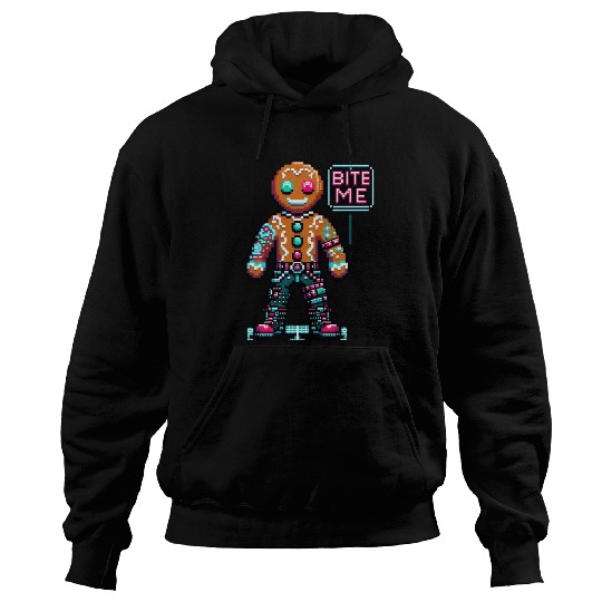 Cyberpunk Gingerbread Man Neon 'Bite Me' Christmas Hoodies