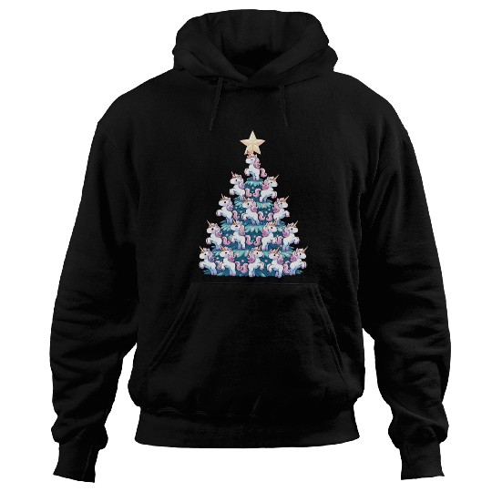 Unicorn Christmas Tree Design Hoodies