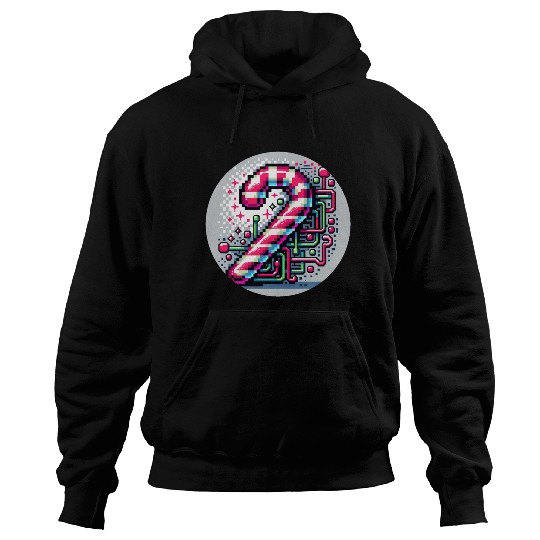 Neon Cyberpunk Candy Cane 8-Bit Pixel Christmas Hoodies