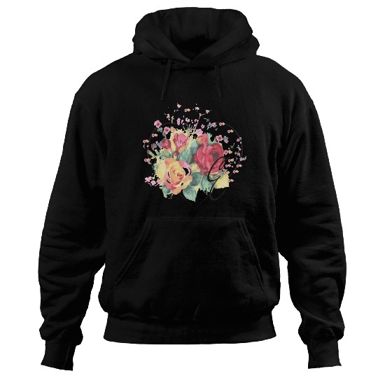 Letter E Monogram Floral Roses Heart Hoodies