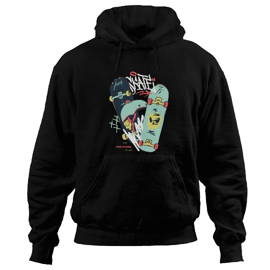 Black Light Green Modern Illustrated Skateboard Hoodies
