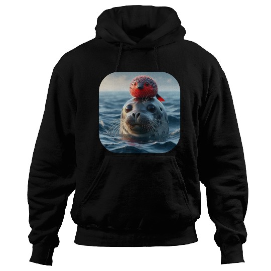 Seal and pufferfish friends from the ocean Hoodies