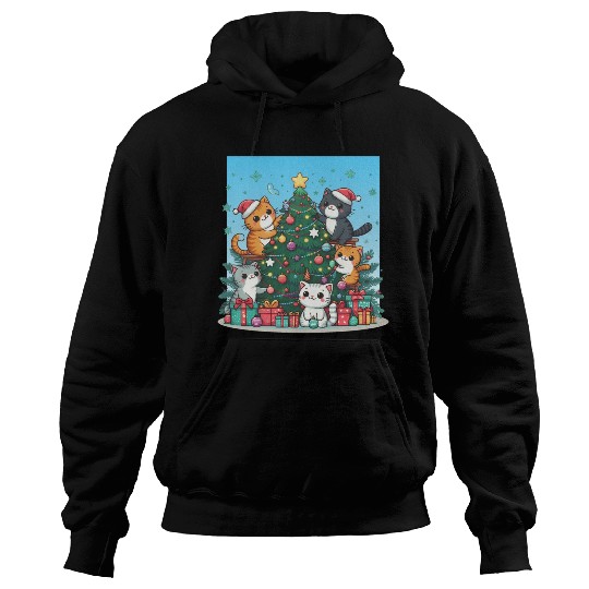 Kittens decorate a Christmas tree Hoodies