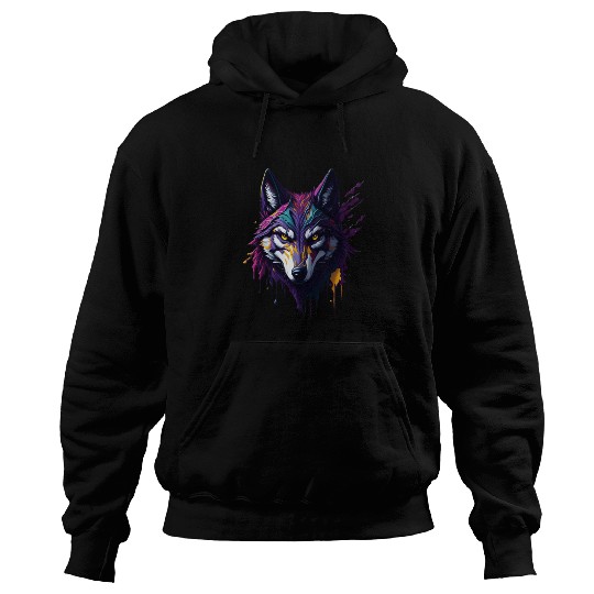 Wolf with paint splatters on it's face Hoodies