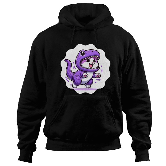Energetic Cat in Velociraptor Costume - Playful Fe Hoodies