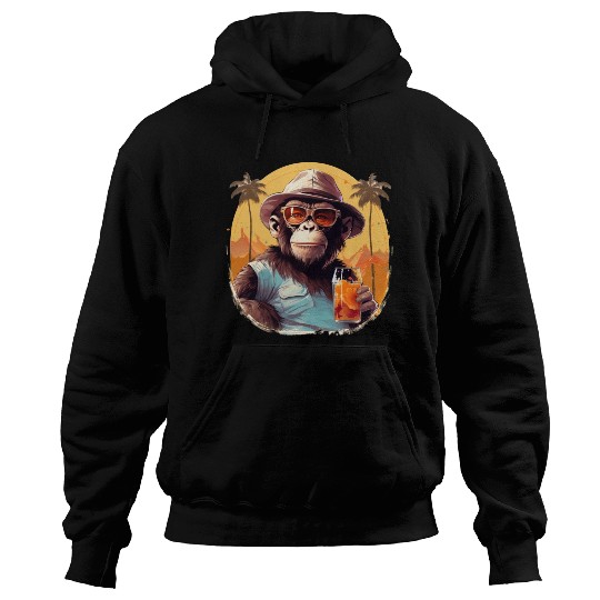 Cool Monkey With Drink Funny Animals Chimpanzee Hoodies