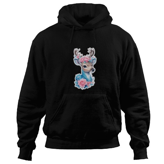 cute deer blue blossom pink rose Hoodies