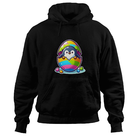 Penguin hatches from colorful Easter egg Hoodies