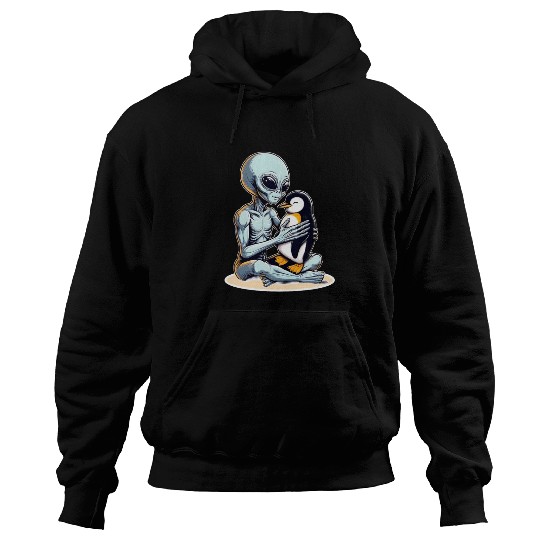 Alien Embracing Penguin Hoodies