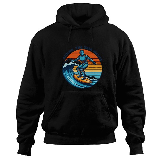 Surfer Robot: Riding the Data Waves Hoodies