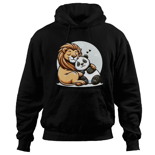 Cuddling Lion And Panda In Love Hoodies