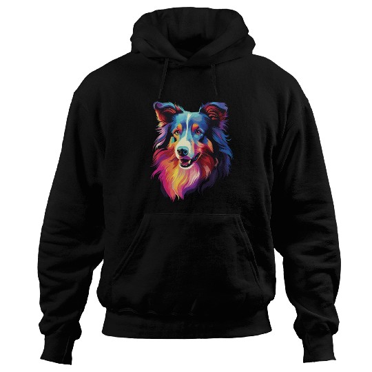Watercolor Colorful Collie Hoodies