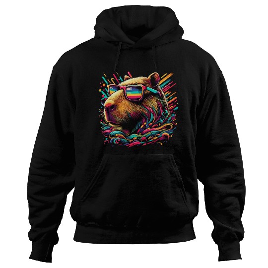 Neon Capybara With Sunglasses Hoodies
