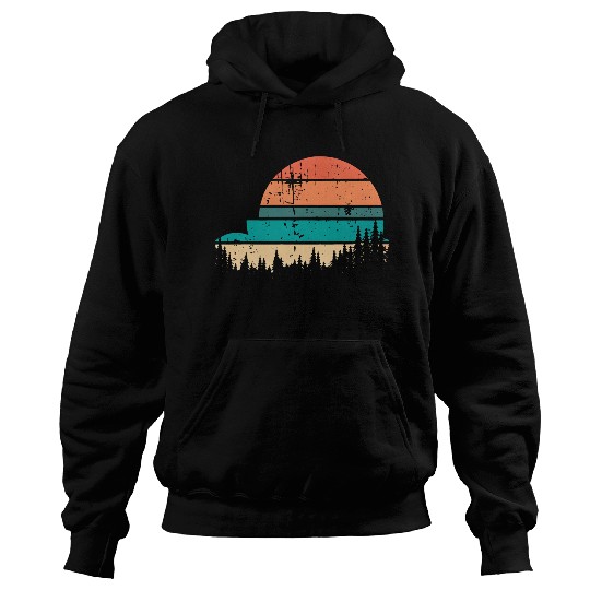 Retro Evergreen Sunset Stepped Circle Design Hoodies