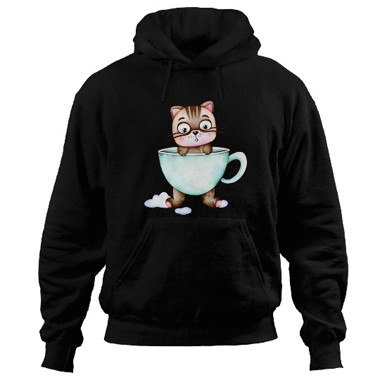 Surprised Silly Cat Wearing Coffee Cup Hoodies