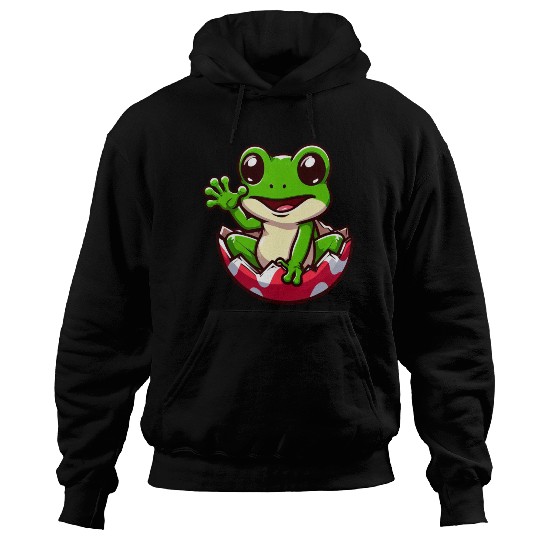 Colorful Easter Egg with Hatching Frog Design Hoodies
