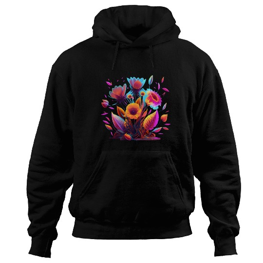 Cyberpunk Neon Glow FlowersDesign Hoodies