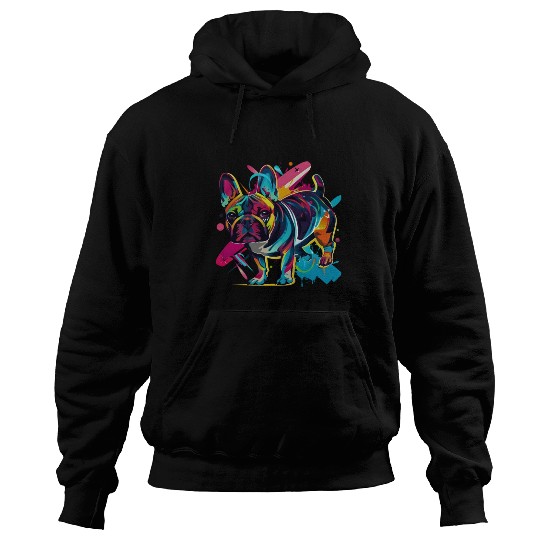 Neon Paws: French Bulldog in 80s Pop Art Style Hoodies