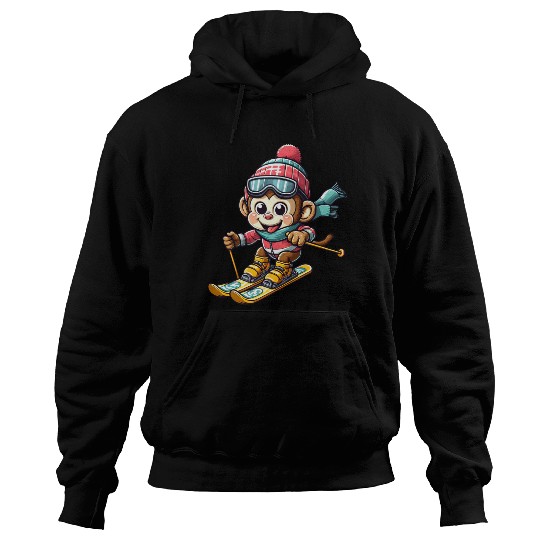Monkey Chimpanzee Skier Winter Vacation Design Hoodies