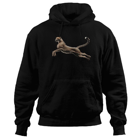 Realistic Cheetah in Mid-Leap Hoodies