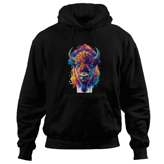 Colorful Bison Abstract Animal Art Wildlife Hoodies