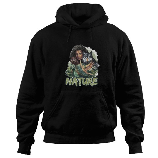 Nature-Inspired Wolf Owl Turtle Phoenix Woman Hoodies