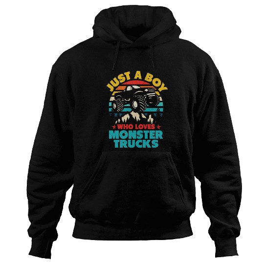 Just A Boy Who Loves Monster Trucks Toddler Kids Hoodies
